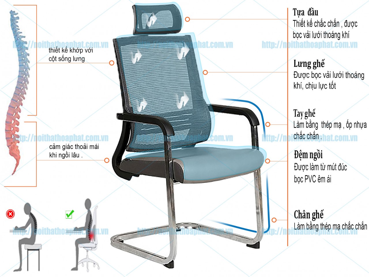 Ghế chân quỳ có tựa đầu GL423TD - ảnh 3
