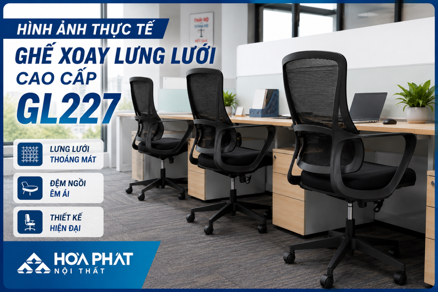 H&igrave;nh ảnh thực tế ghế xoay lưng lưới cao cấp GL227