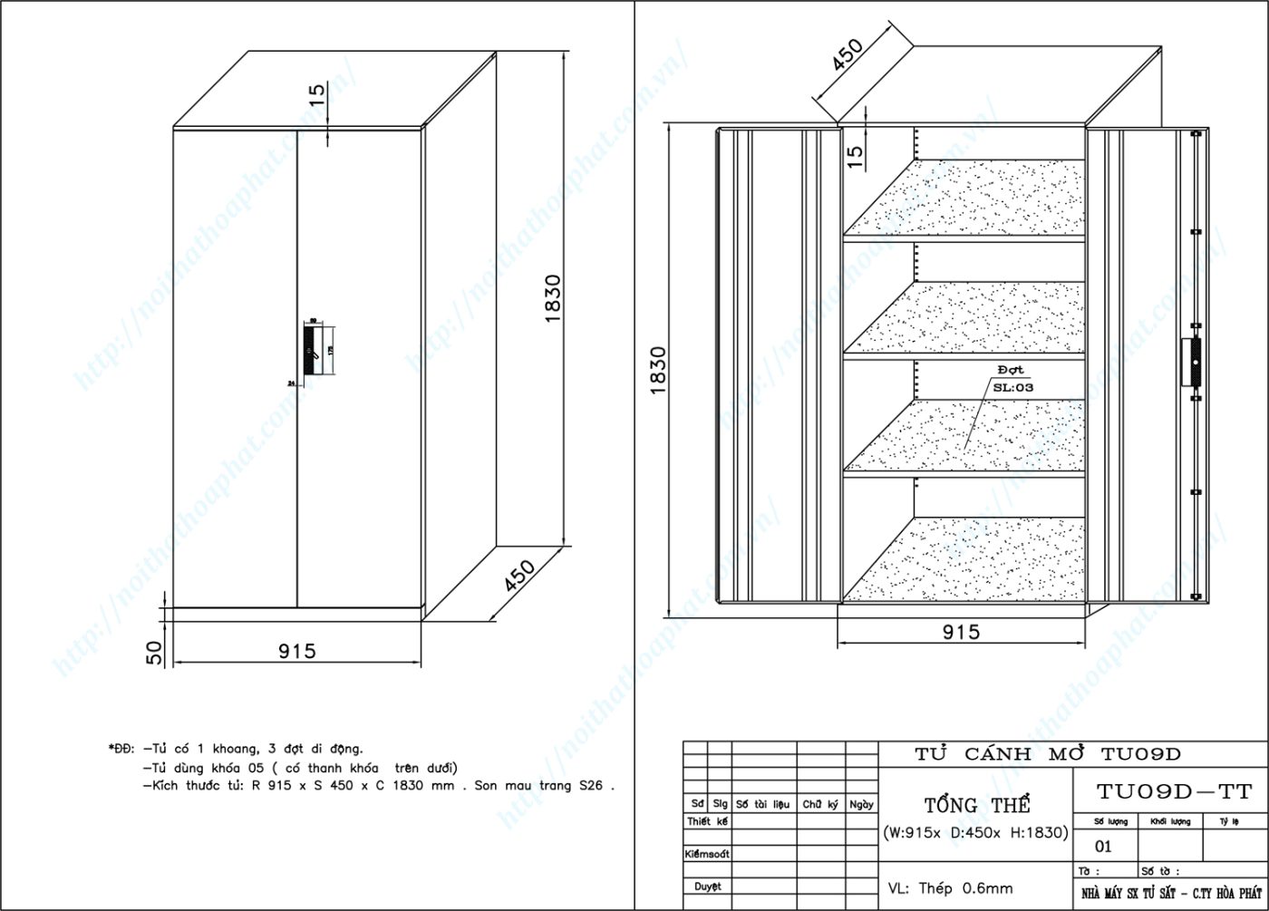 Bản vẽ kỹ thuật thiết kế tủ sắt văn ph&ograve;ng TU09D