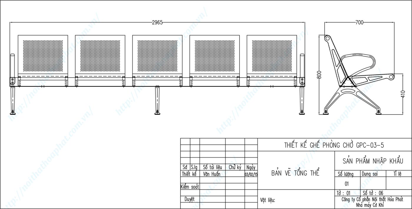 Bản vẽ kỹ thuật ghế phòng chờ 5 chỗ ngồi GPC03-5 Bản vẽ kỹ thuật ghế phòng chờ 5 chỗ ngồi GPC03-5