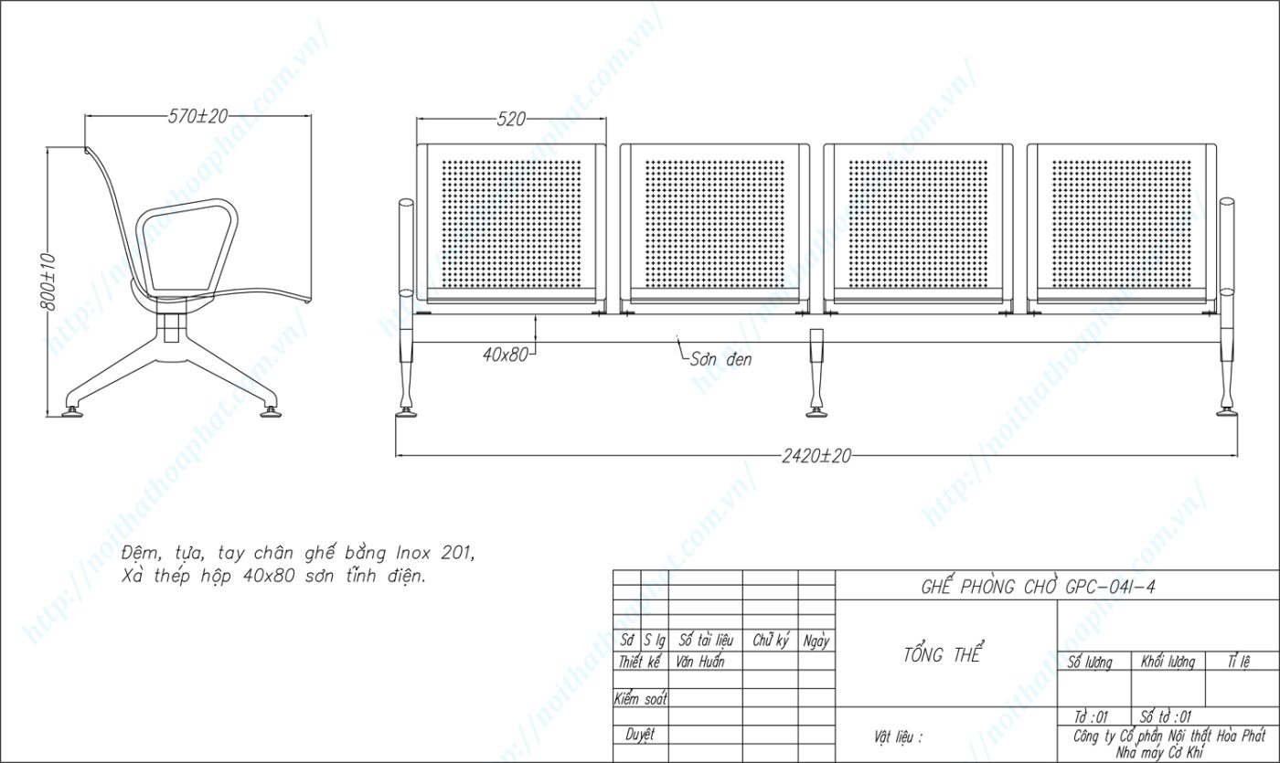 Bản vẽ kỹ thuật ghế phòng chờ inox 4 chỗ GPC04I-4 Bản vẽ kỹ thuật ghế phòng chờ inox 4 chỗ GPC04I-4