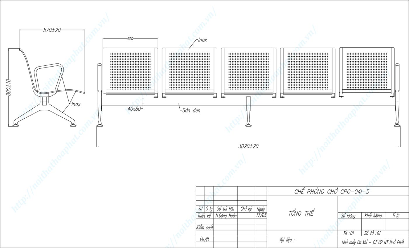 Bản vẽ kỹ thuật ghế phòng chờ inox 5 chỗ GPC04I-5 Bản vẽ kỹ thuật ghế phòng chờ inox 5 chỗ GPC04I-5