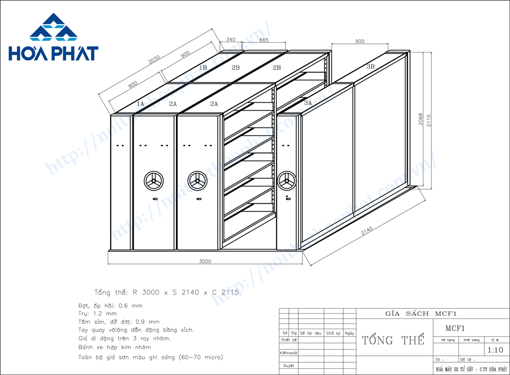 Bản vẽ kỹ thuật tủ hồ sơ di động MCF1 Bản vẽ kỹ thuật tủ hồ sơ di động MCF1