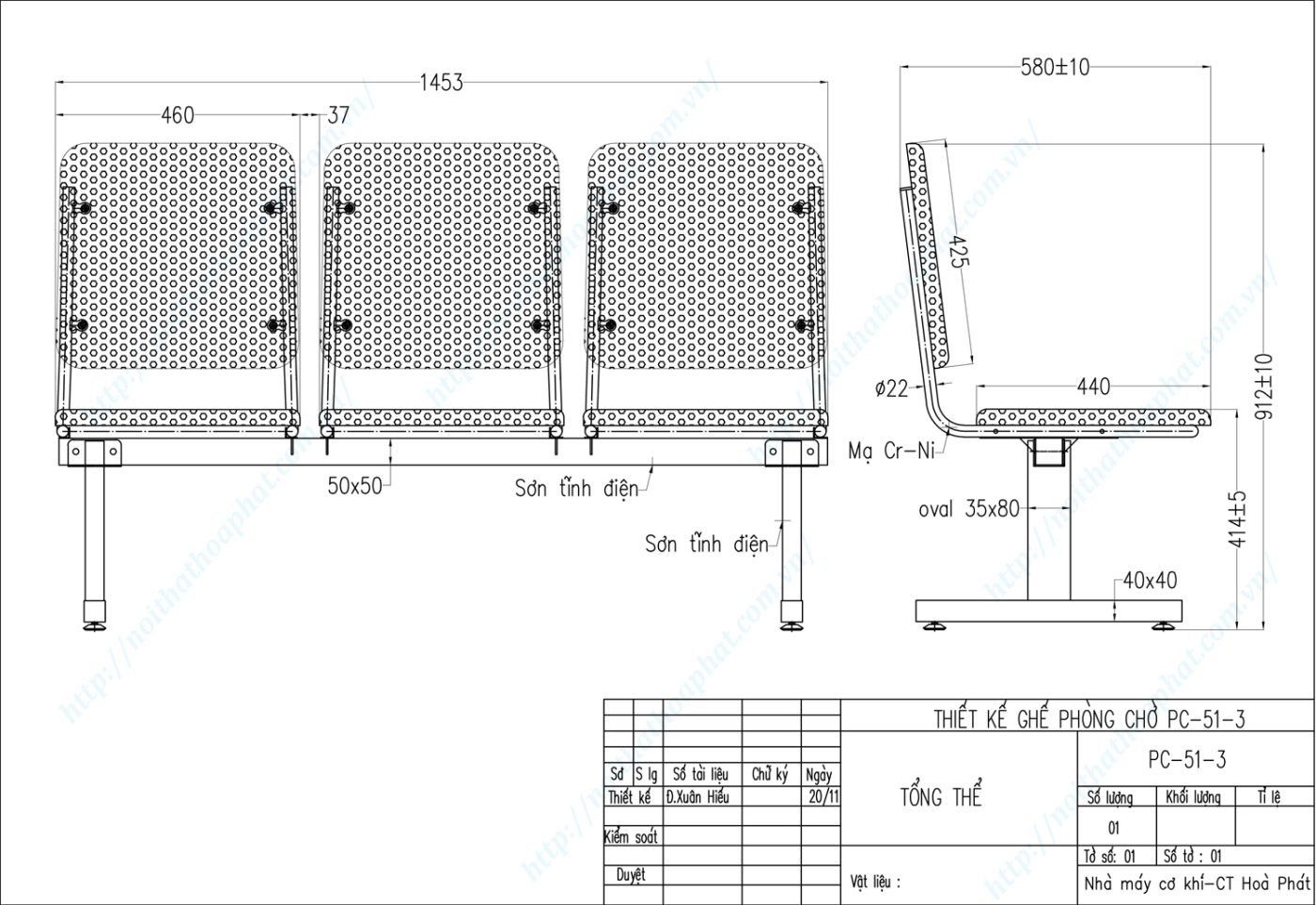 Bản vẽ kỹ thuật ghế phòng chờ PC51-3 Bản vẽ kỹ thuật ghế phòng chờ PC51-3