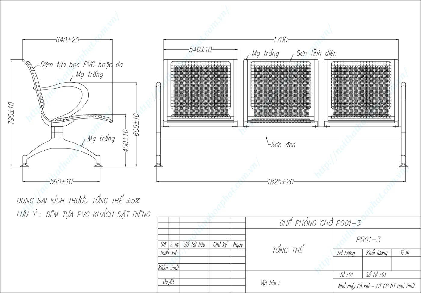 Bản vẽ kỹ thuật ghế phòng chờ 3 chỗ PS01-3 Bản vẽ kỹ thuật ghế phòng chờ 3 chỗ PS01-3