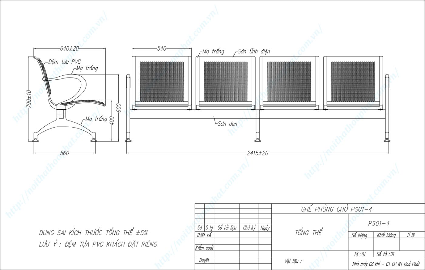 Bản vẽ kỹ thuật ghế phòng chờ 4 chỗ PS01-4 Bản vẽ kỹ thuật ghế phòng chờ 4 chỗ PS01-4