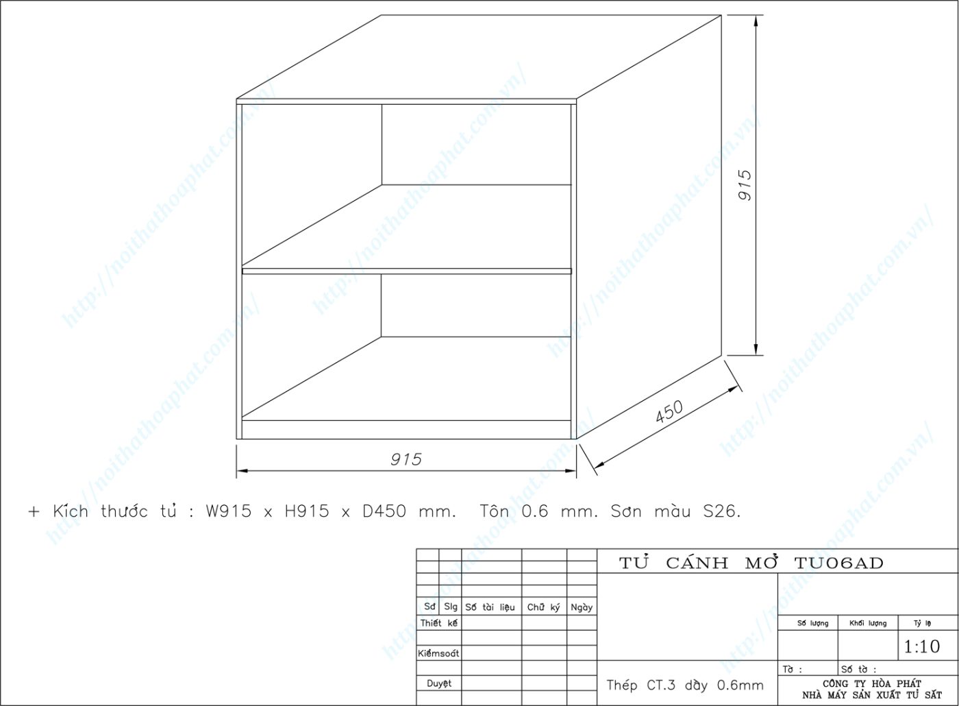 Bản vẽ kỹ thuật thiết kế tủ sắt kh&ocirc;ng c&aacute;nh TU06AD