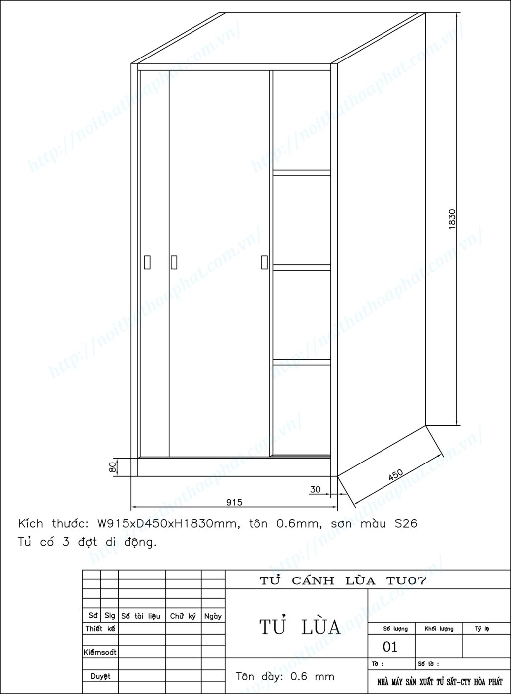 Bản vẽ kỹ thuật thiết kế tủ hồ sơ sắt c&aacute;nh l&ugrave;a TU07