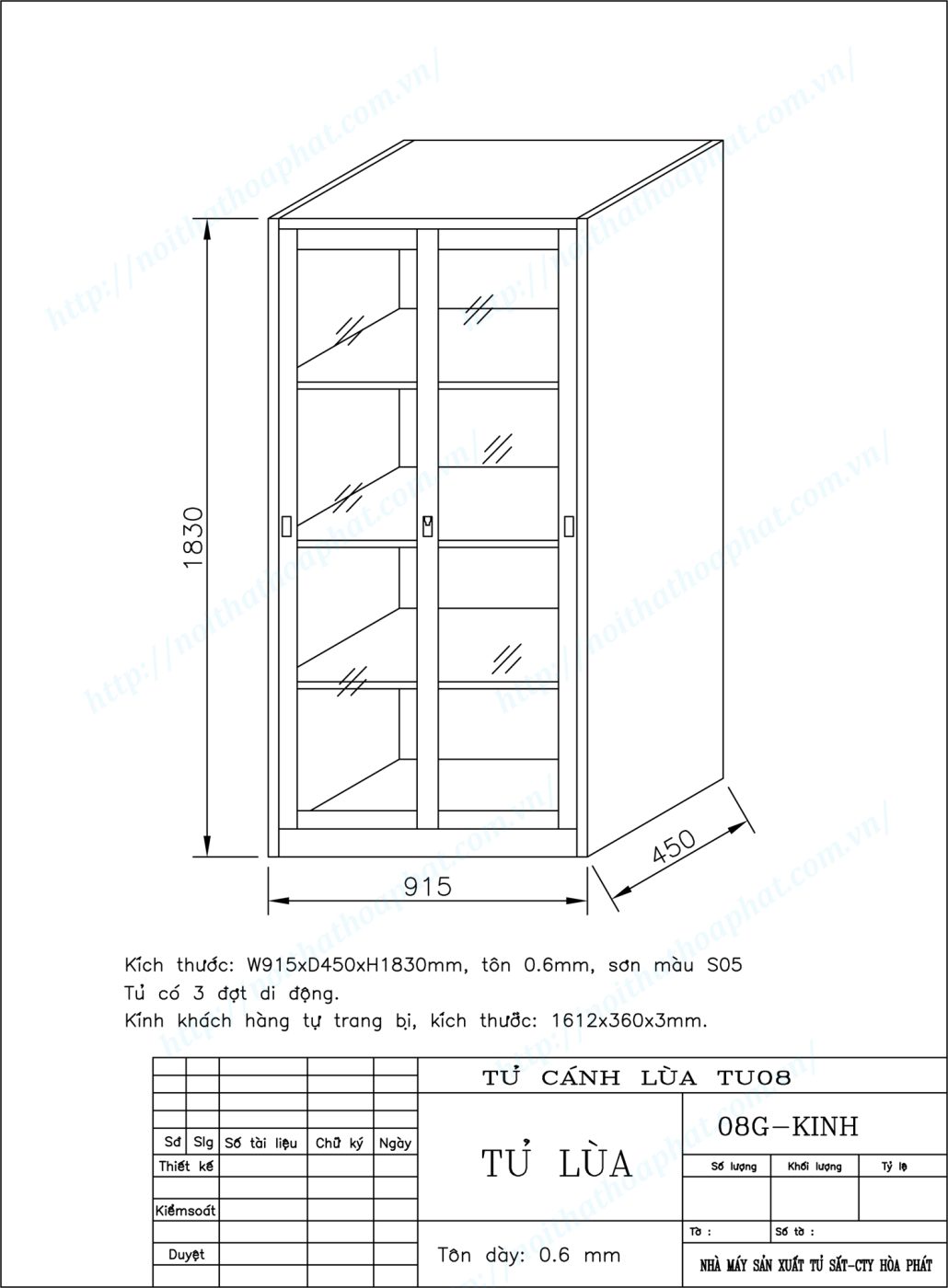 Bản vẽ kỹ thuật thiết kế tủ sắt c&aacute;nh k&iacute;nh l&ugrave;a TU08