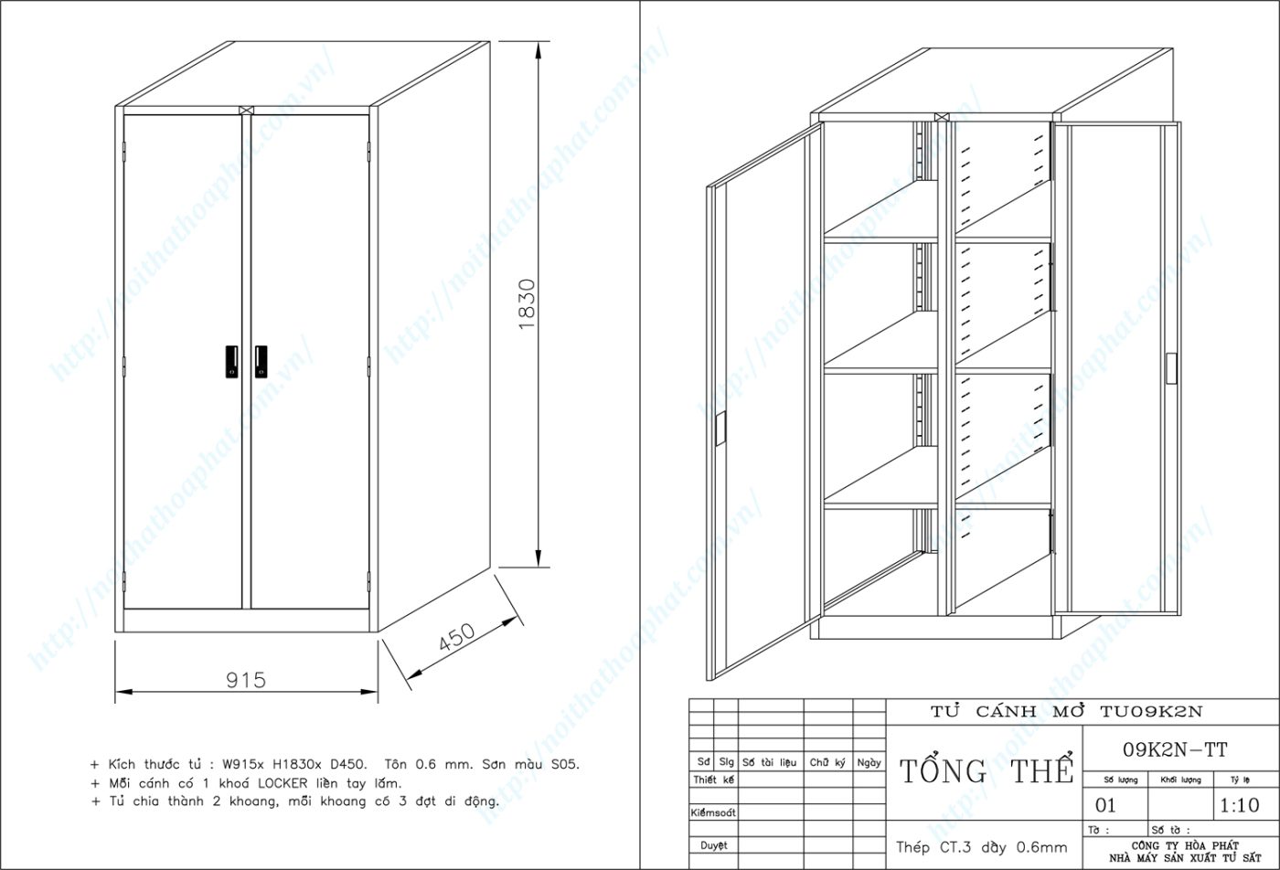 Bản vẽ kỹ thuật thiết kế tủ sắt sơn tĩnh điện TU09K2N Bản vẽ kỹ thuật thiết kế tủ sắt sơn tĩnh điện TU09K2N