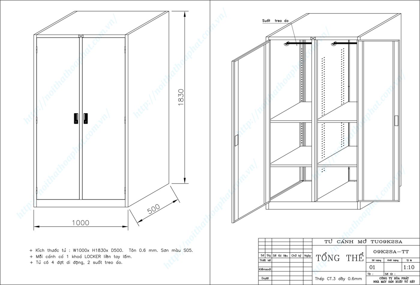 Bản vẽ kỹ thuật thiết kế tủ sắt sơn tĩnh điện TU09K2SA Bản vẽ kỹ thuật thiết kế tủ sắt sơn tĩnh điện TU09K2SA