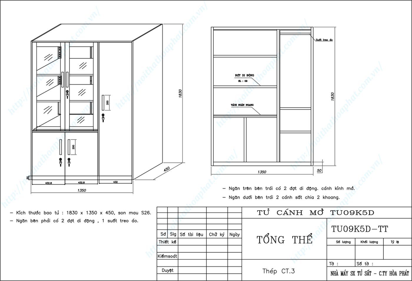 Bản vẽ kỹ thuật thiết kế tủ hồ sơ sắt TU09K5D Bản vẽ kỹ thuật thiết kế tủ hồ sơ sắt TU09K5D