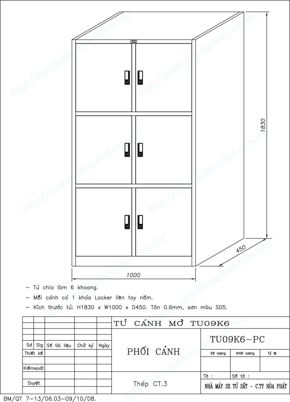 Bản vẽ kỹ thuật thiết kế tủ sắt 6 khoang TU09K6 Bản vẽ kỹ thuật thiết kế tủ sắt 6 khoang TU09K6