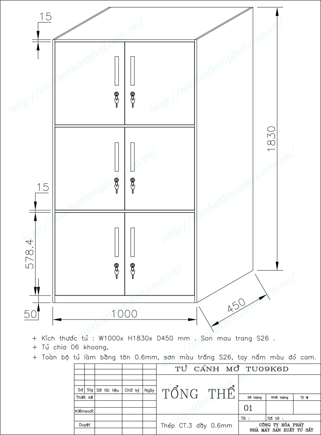 Bản vẽ kỹ thuật thiết kế tủ sắt sơn tĩnh điện TU09K6D Bản vẽ kỹ thuật thiết kế tủ sắt sơn tĩnh điện TU09K6D