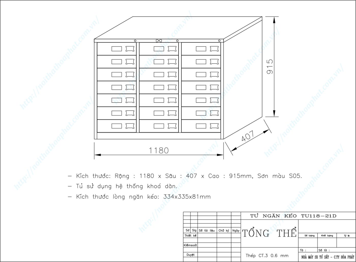 Bản vẽ kỹ thuật thiết kế tủ sắt 21 ngăn k&eacute;o TU118-21D