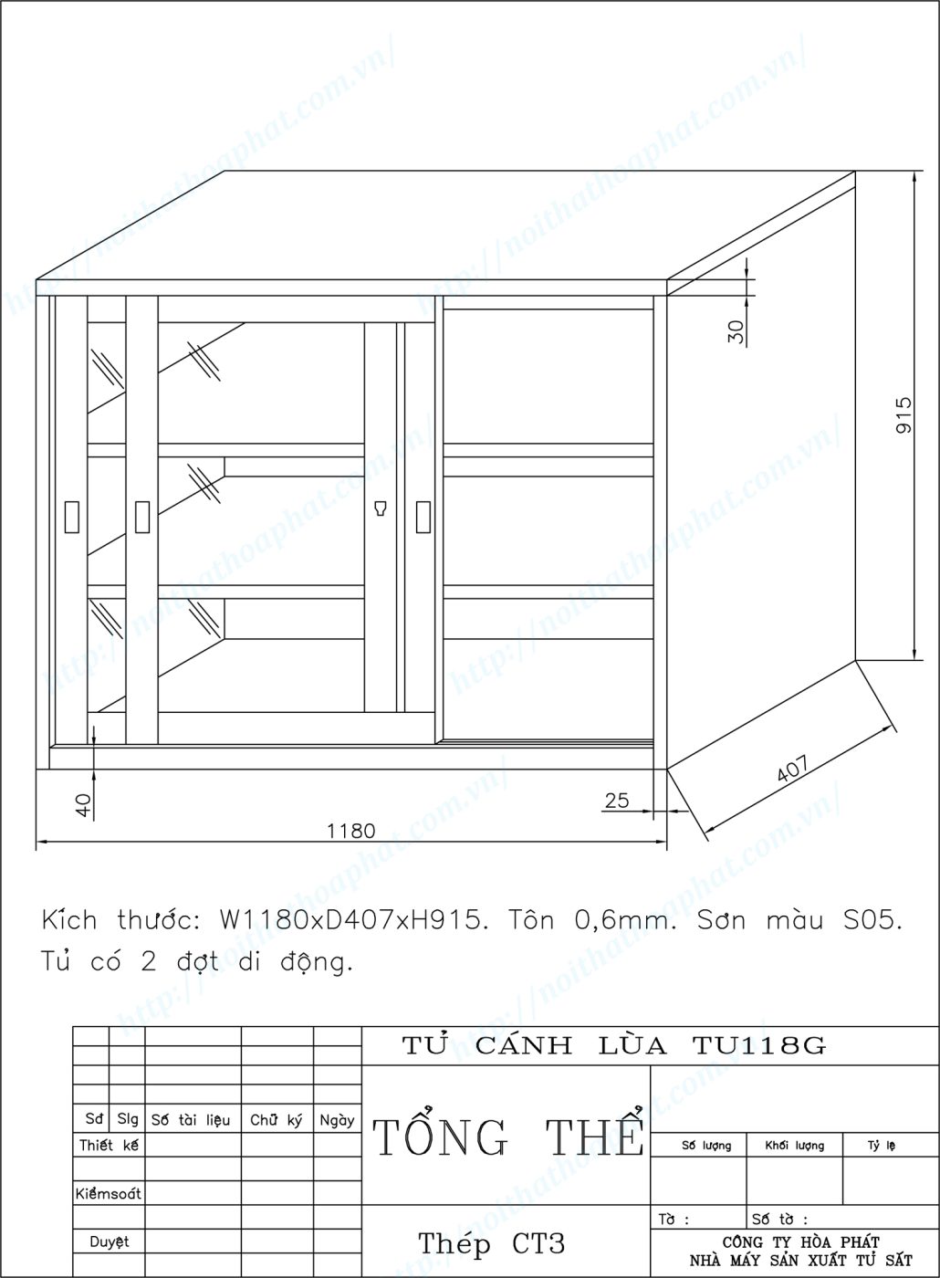 Bản vẽ kỹ thuật thiết kế tủ t&agrave;i liệu c&aacute;nh l&ugrave;a TU118GCK