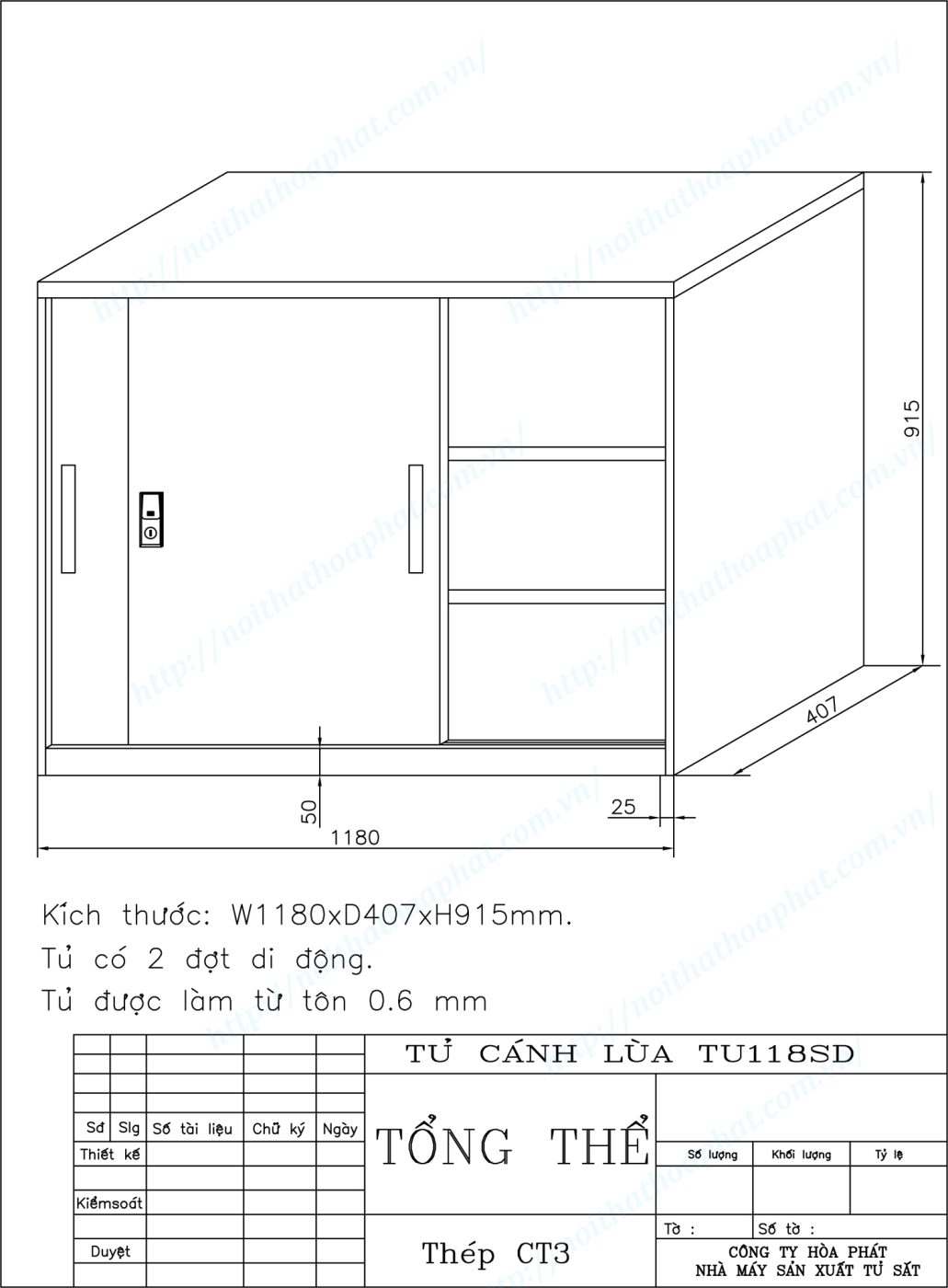 Bản vẽ kỹ thuật thiết kế tủ sắt c&aacute;nh l&ugrave;a TU118SD