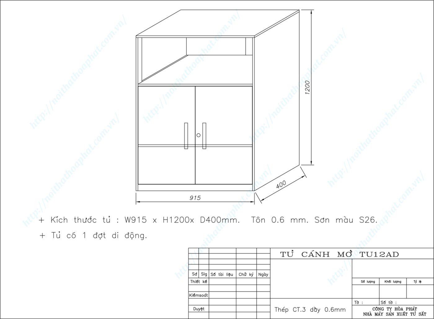 Bản vẽ kỹ thuật thiết kế tủ tài liệu sắt TU12AD Bản vẽ kỹ thuật thiết kế tủ tài liệu sắt TU12AD