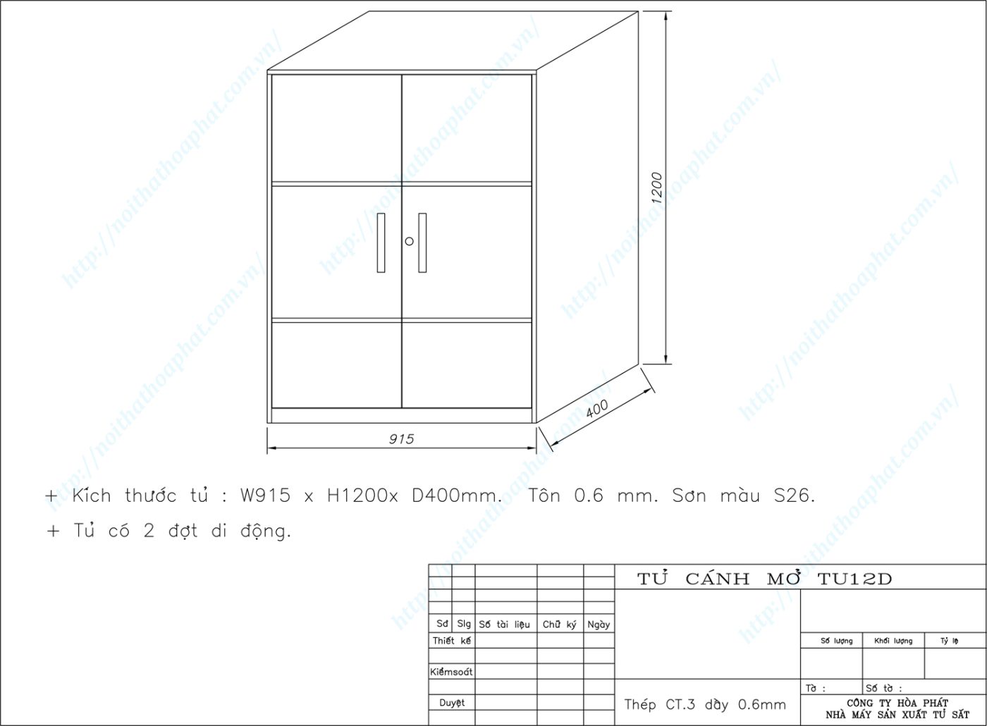Bản vẽ kỹ thuật thiết kế tủ sắt TU12D