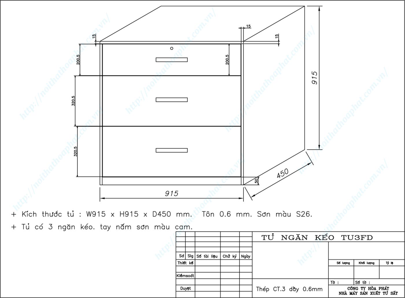 Bản vẽ kỹ thuật thiết kế tủ sắt 3 ngăn kéo TU3FD Bản vẽ kỹ thuật thiết kế tủ sắt 3 ngăn kéo TU3FD