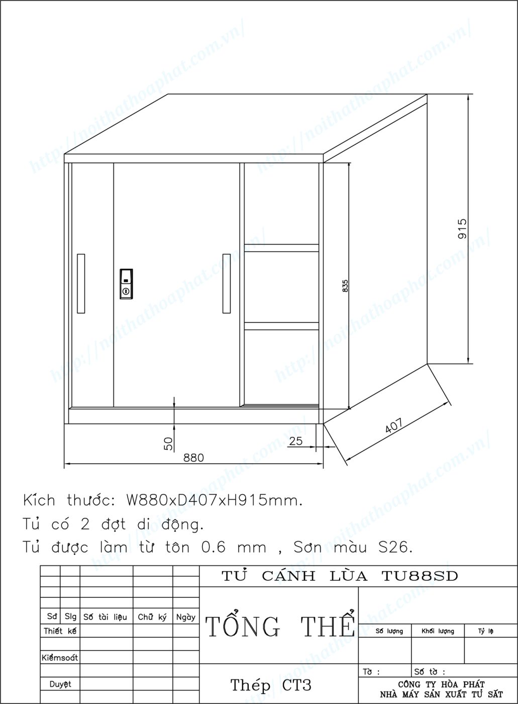 Bản vẽ kỹ thuật thiết kế tủ sắt sơn tĩnh điện TU88SD Bản vẽ kỹ thuật thiết kế tủ sắt sơn tĩnh điện TU88SD