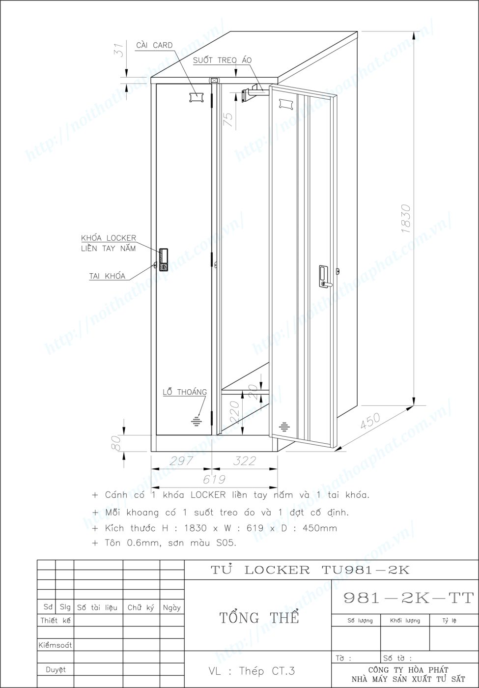 Bản vẽ kỹ thuật tủ locker 2 ngăn TU981-2K Bản vẽ kỹ thuật tủ locker 2 ngăn TU981-2K