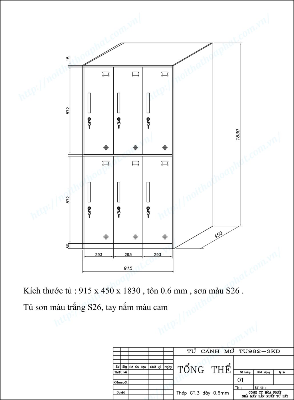 Bản vẽ kỹ thuật thiết kế tủ sắt 6 khoang TU982-3KD Bản vẽ kỹ thuật thiết kế tủ sắt 6 khoang TU982-3KD