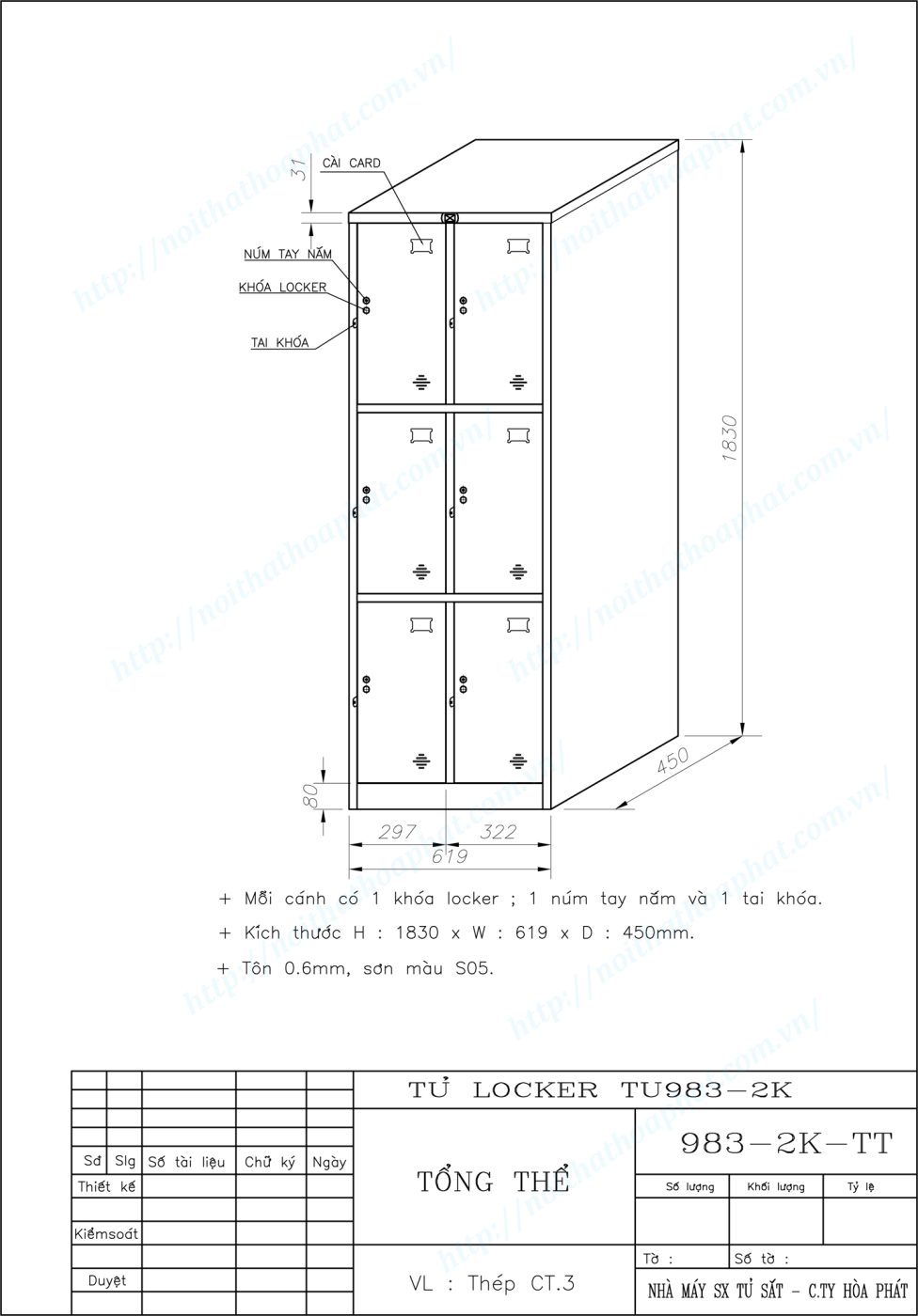 Bản vẽ kỹ thuật tủ locker 6 ngăn TU983-2K Bản vẽ kỹ thuật tủ locker 6 ngăn TU983-2K