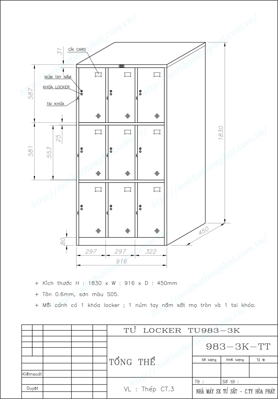 Bản vẽ kỹ thuật tủ locker 9 ngăn TU983-3K Bản vẽ kỹ thuật tủ locker 9 ngăn TU983-3K