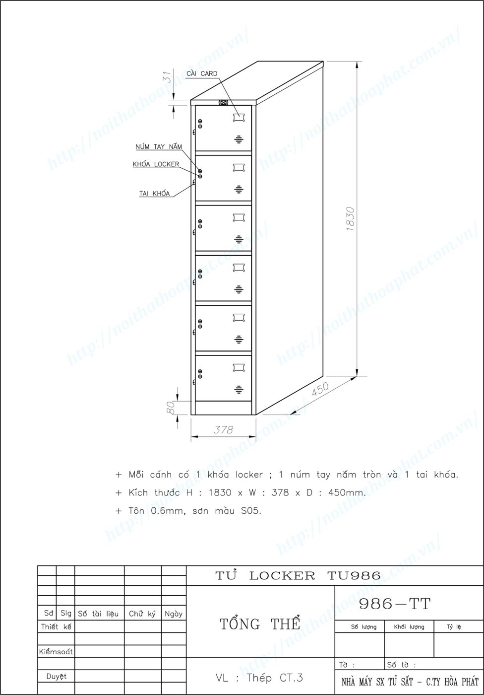 Bản vẽ kỹ thuật tủ locker 6 ngăn TU986 Bản vẽ kỹ thuật tủ locker 6 ngăn TU986