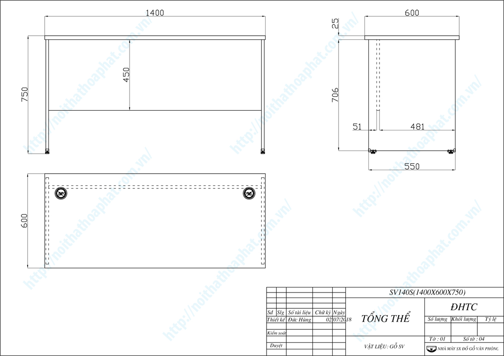 Bản vẽ thiết kế b&agrave;n nh&acirc;n vi&ecirc;n H&ograve;a Ph&aacute;t SV140S