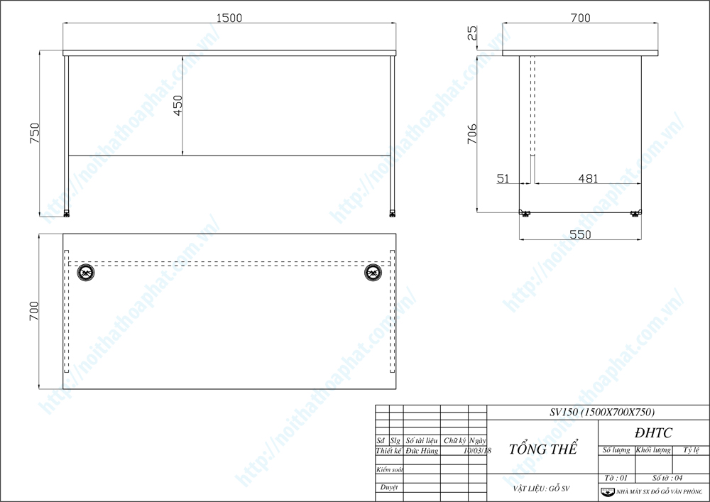Bản vẽ thiết kế bàn nhân viên 1m5 SV150 Bản vẽ thiết kế bàn nhân viên 1m5 SV150