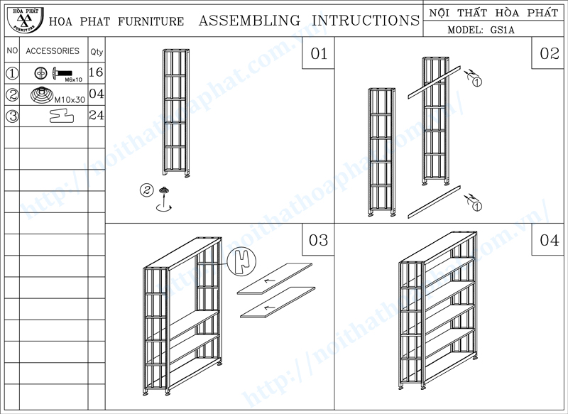 Hướng dẫn lắp đặt giá thư viện 5 tầng GS1A Hướng dẫn lắp đặt giá thư viện 5 tầng GS1A