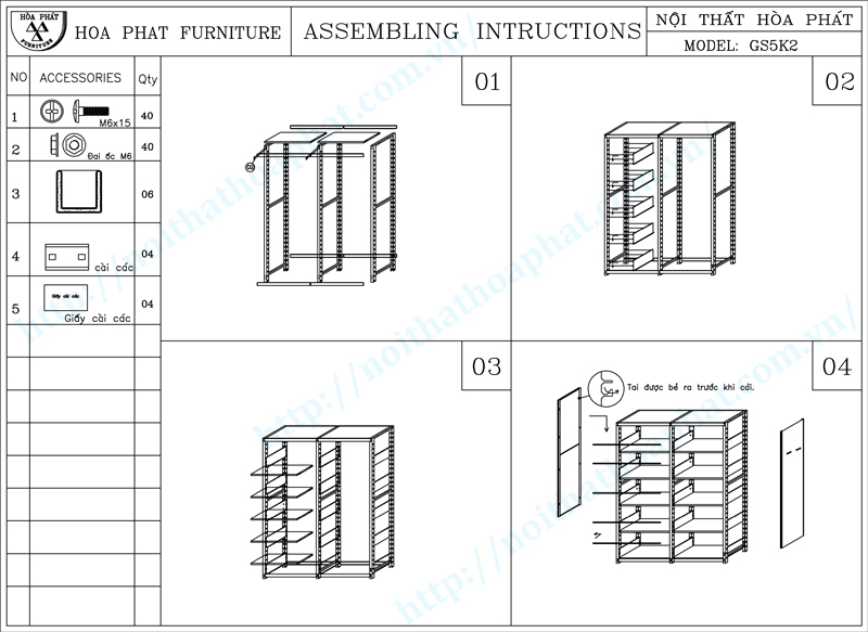 Hướng dẫn lắp đặt giá thư viện 5 tầng 2 khoang 2 mặt hòa phát GS5K2 Hướng dẫn lắp đặt giá thư viện 5 tầng 2 khoang 2 mặt hòa phát GS5K2