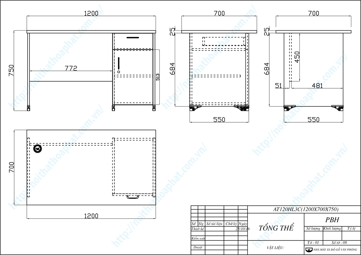 Bản vẽ thiết kế tổng thể bàn văn phòng hộc liền 1m2 AT120HL3C Bản vẽ thiết kế tổng thể bàn văn phòng hộc liền 1m2 AT120HL3C