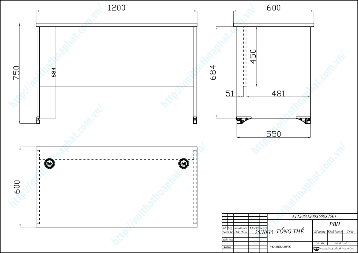 Bản vẽ thiết kế tổng thể bàn nhân viên AT120S Bản vẽ thiết kế tổng thể bàn nhân viên AT120S