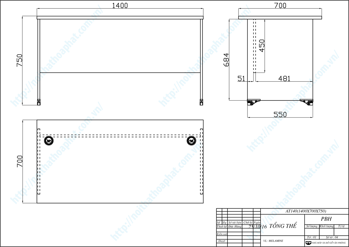 Bản vẽ thiết kế tổng thể bàn nhân viên 1m4 AT140 Bản vẽ thiết kế tổng thể bàn nhân viên 1m4 AT140