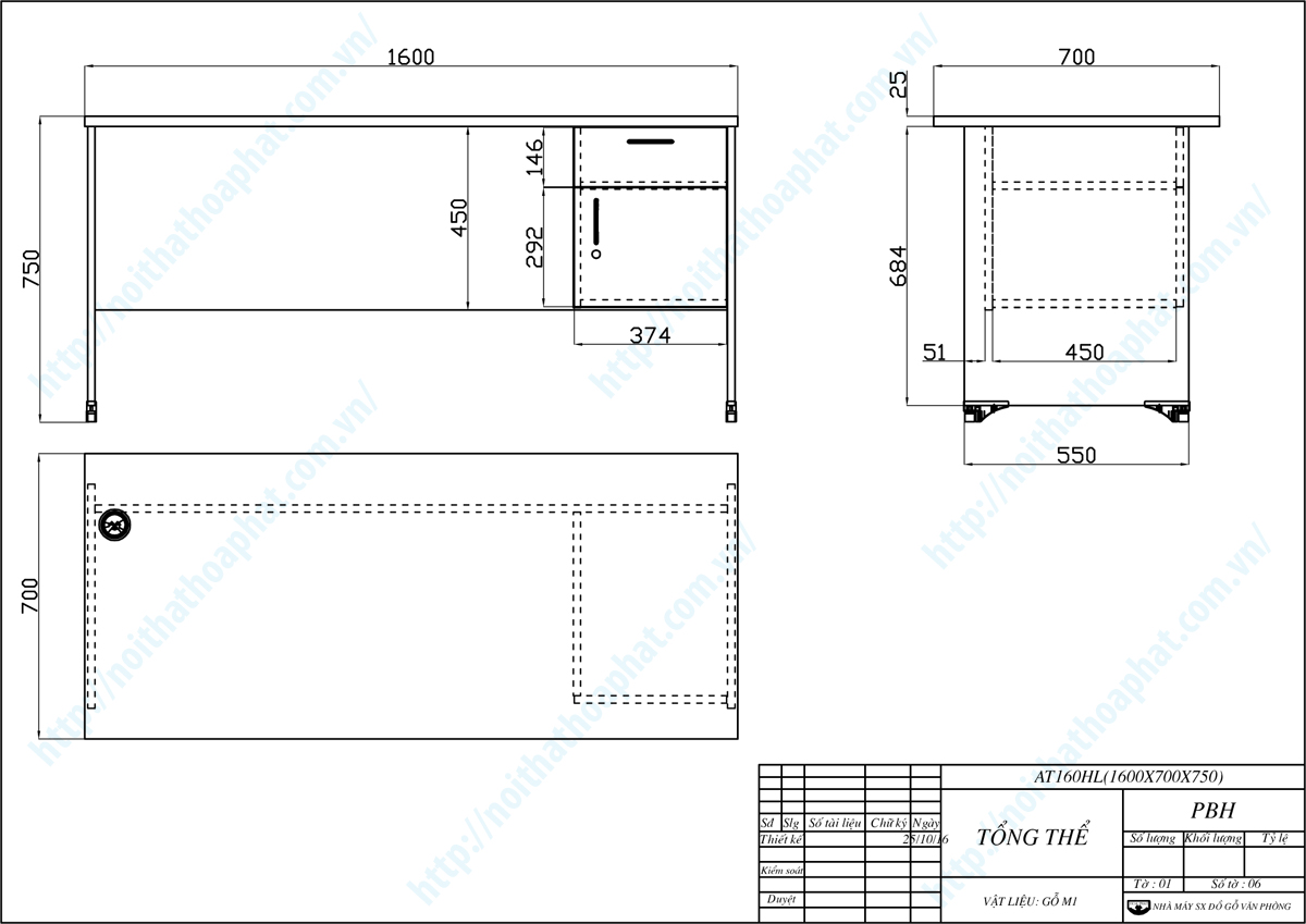 Bản vẽ thiết kế tổng thể bàn làm việc 1m6 AT160HL Bản vẽ thiết kế tổng thể bàn làm việc 1m6 AT160HL