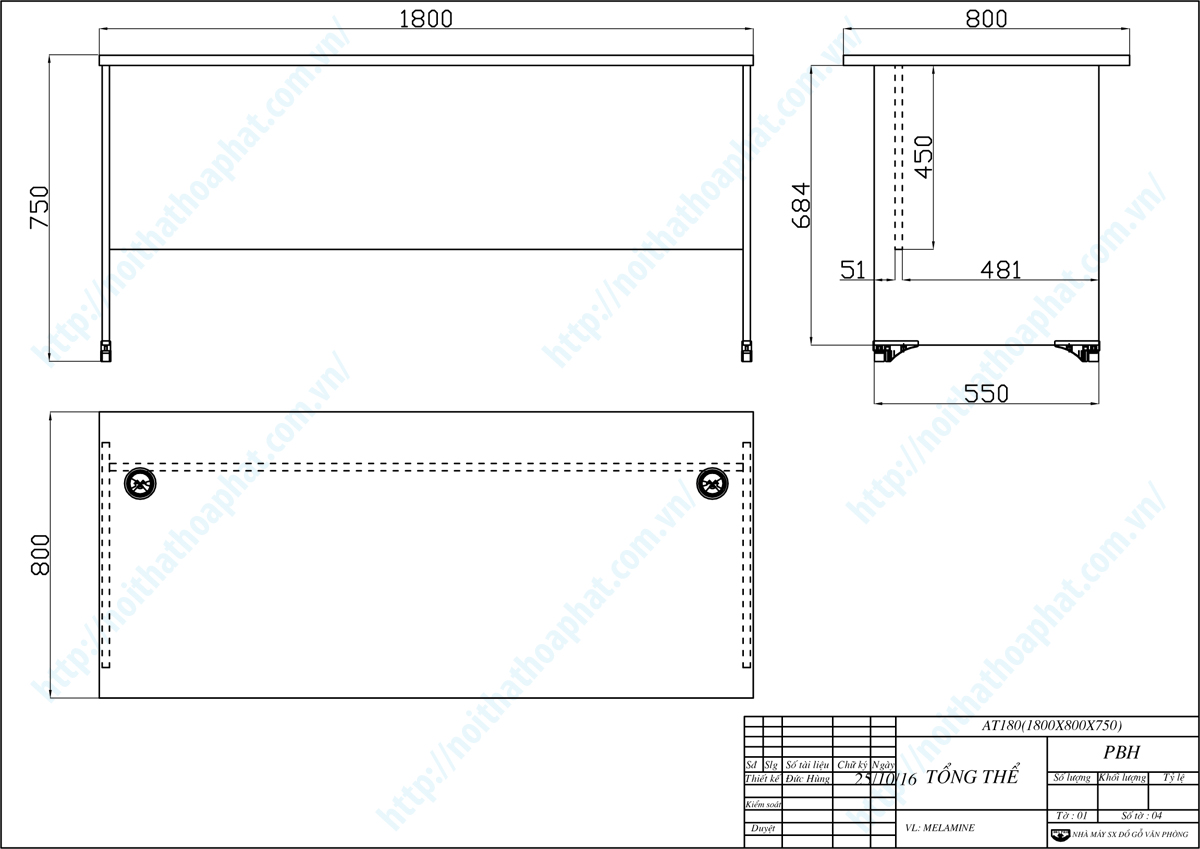 Bản vẽ thiết kế tổng thể b&agrave;n văn ph&ograve;ng 1m8 AT180