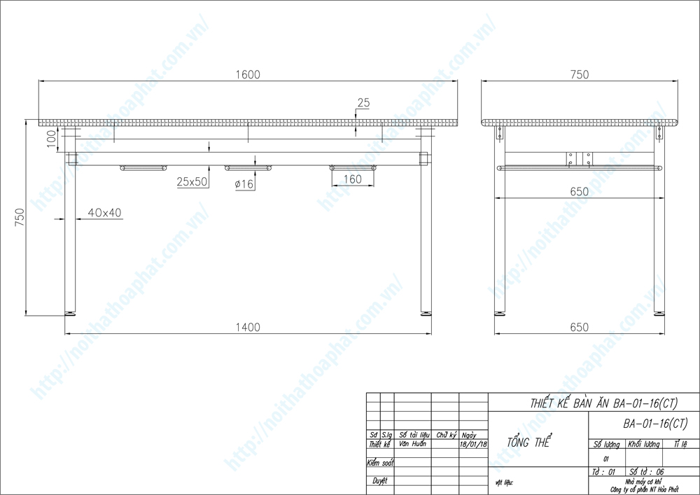 Bản vẽ thiết kế tổng thể bàn ăn công nghiệp 1m6 BA01-16 Bản vẽ thiết kế tổng thể bàn ăn công nghiệp 1m6 BA01-16