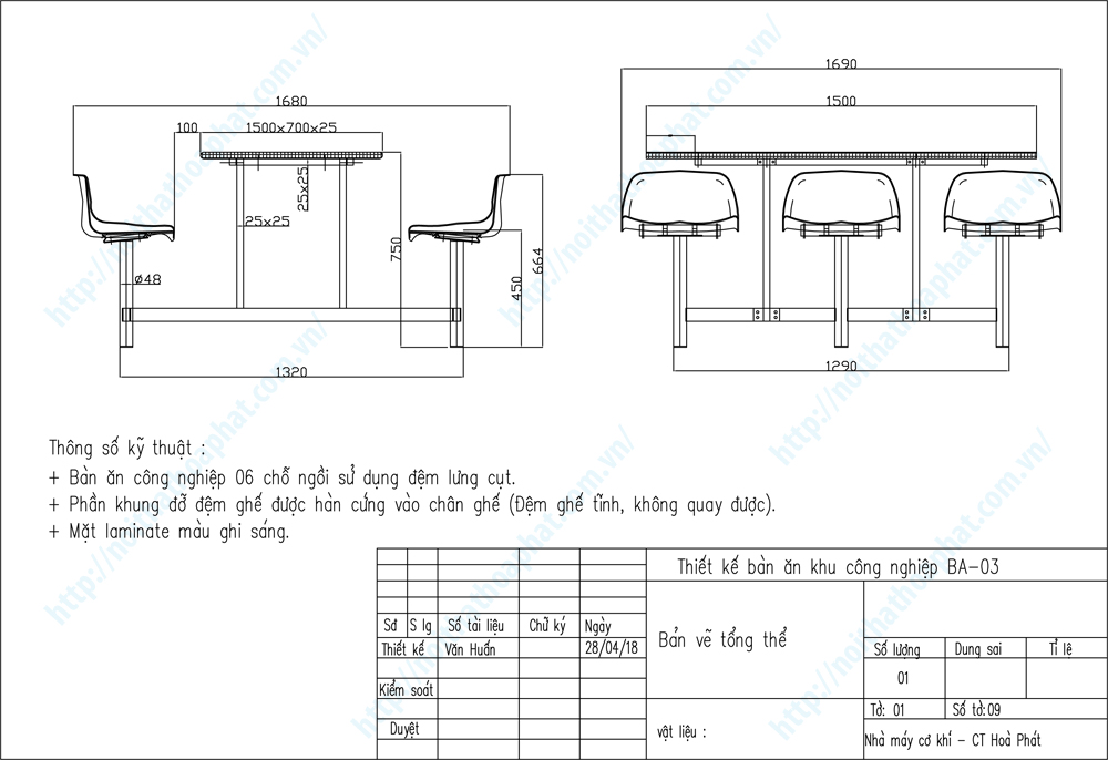 Bản vẽ thiết kế tổng thể bộ bàn ghế ăn 6 chỗ ngồi BA03 Bản vẽ thiết kế tổng thể bộ bàn ghế ăn 6 chỗ ngồi BA03