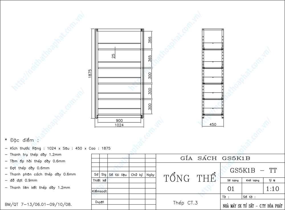 Bản vẽ thiết kế tổng thể kệ sách thư viện 5 tầng GS5K1B Bản vẽ thiết kế tổng thể kệ sách thư viện 5 tầng GS5K1B