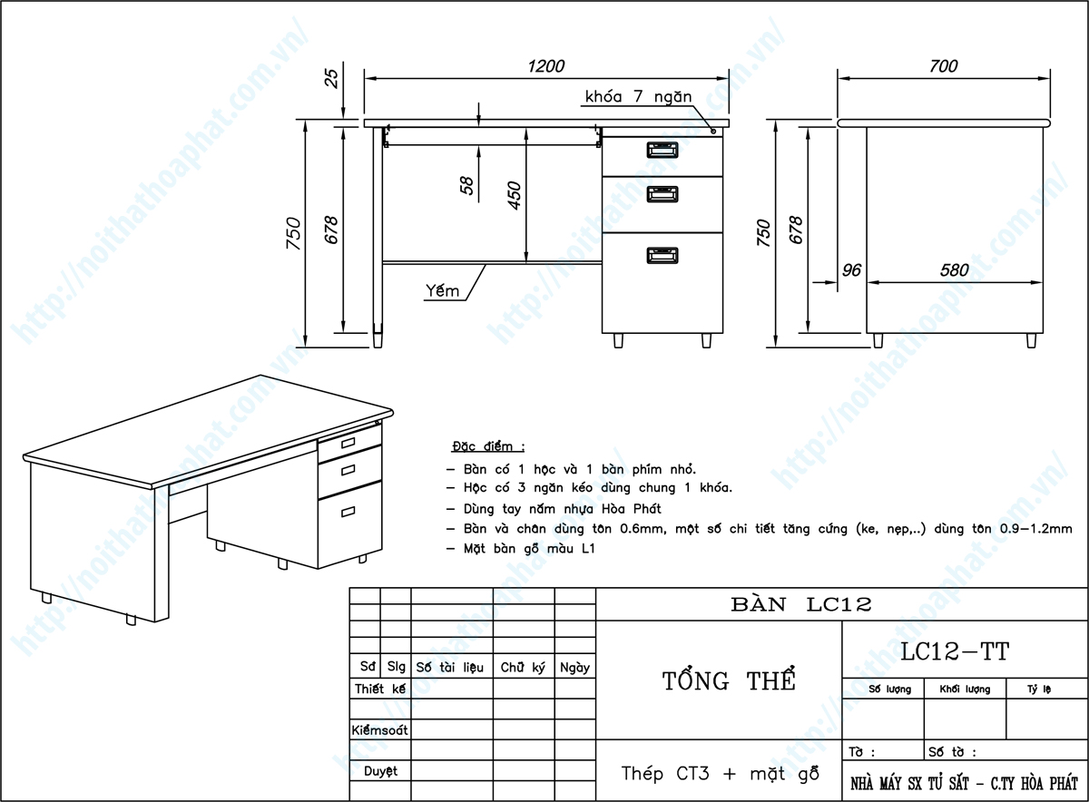 Bản vẽ thiết kế tổng thể b&agrave;n ch&acirc;n sắt 1m2 LC12