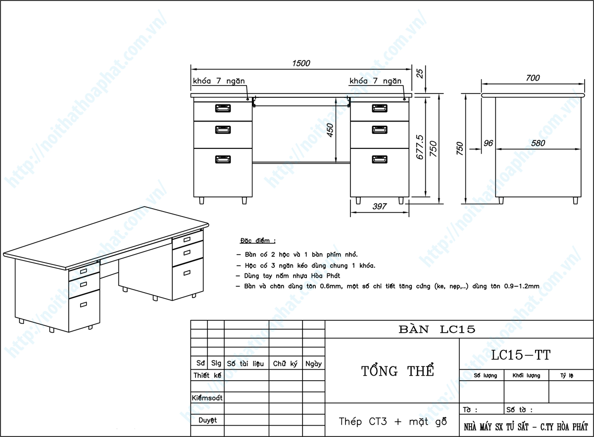 Bản vẽ thiết kế tổng thể bàn làm việc chân sắt 1m5 LC15 Bản vẽ thiết kế tổng thể bàn làm việc chân sắt 1m5 LC15