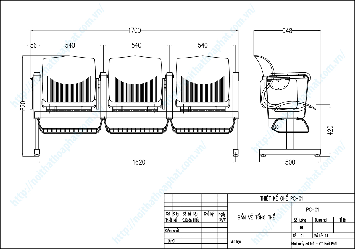 Bản vẽ thiết kế tổng thể ghế băng chờ PC01 Bản vẽ thiết kế tổng thể ghế băng chờ PC01
