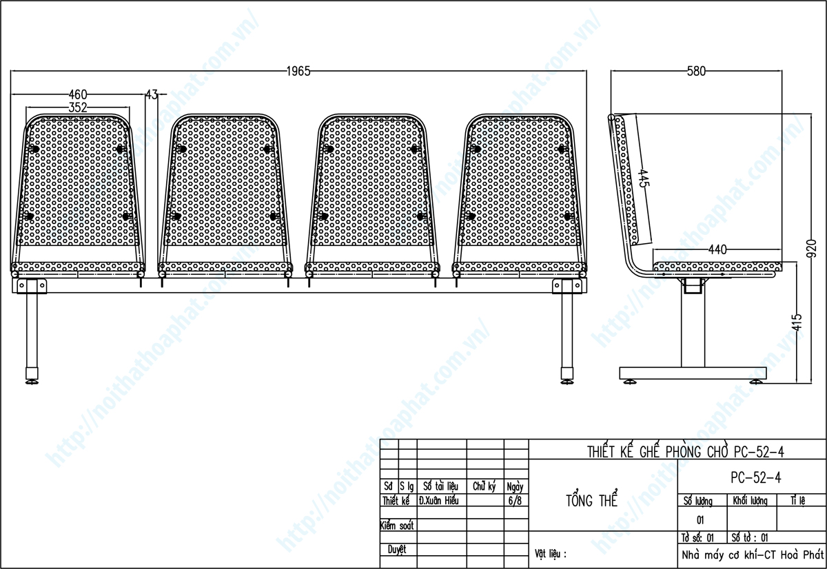 Bản vẽ thiết kế tổng thể ghế băng chờ PC52-4 Bản vẽ thiết kế tổng thể ghế băng chờ PC52-4