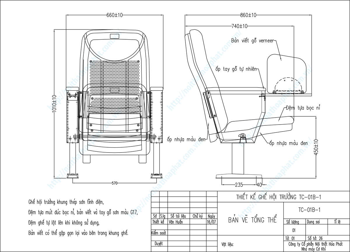 Bản vẽ thiết kế tổng thể ghế hội trường TC01B