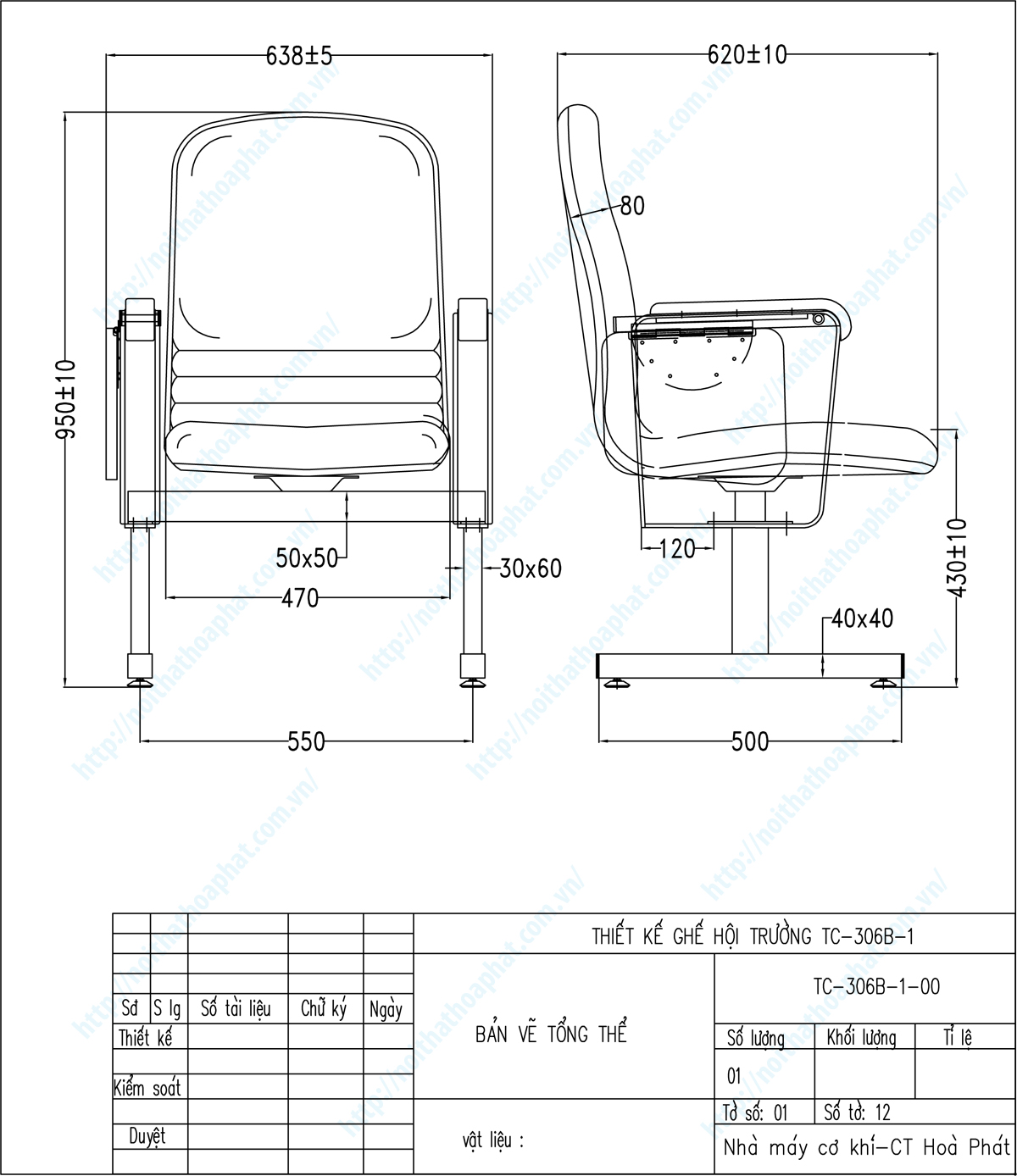 Bản vẽ thiết kế tổng thể ghế hội trường TC306B