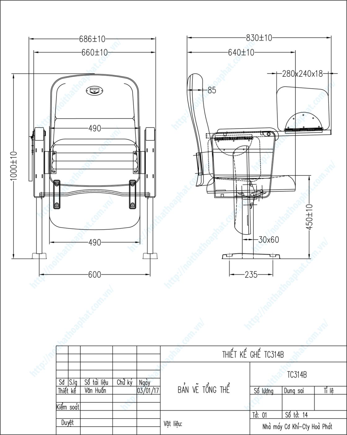 Bản vẽ thiết kế tổng thể ghế hội trường TC314B