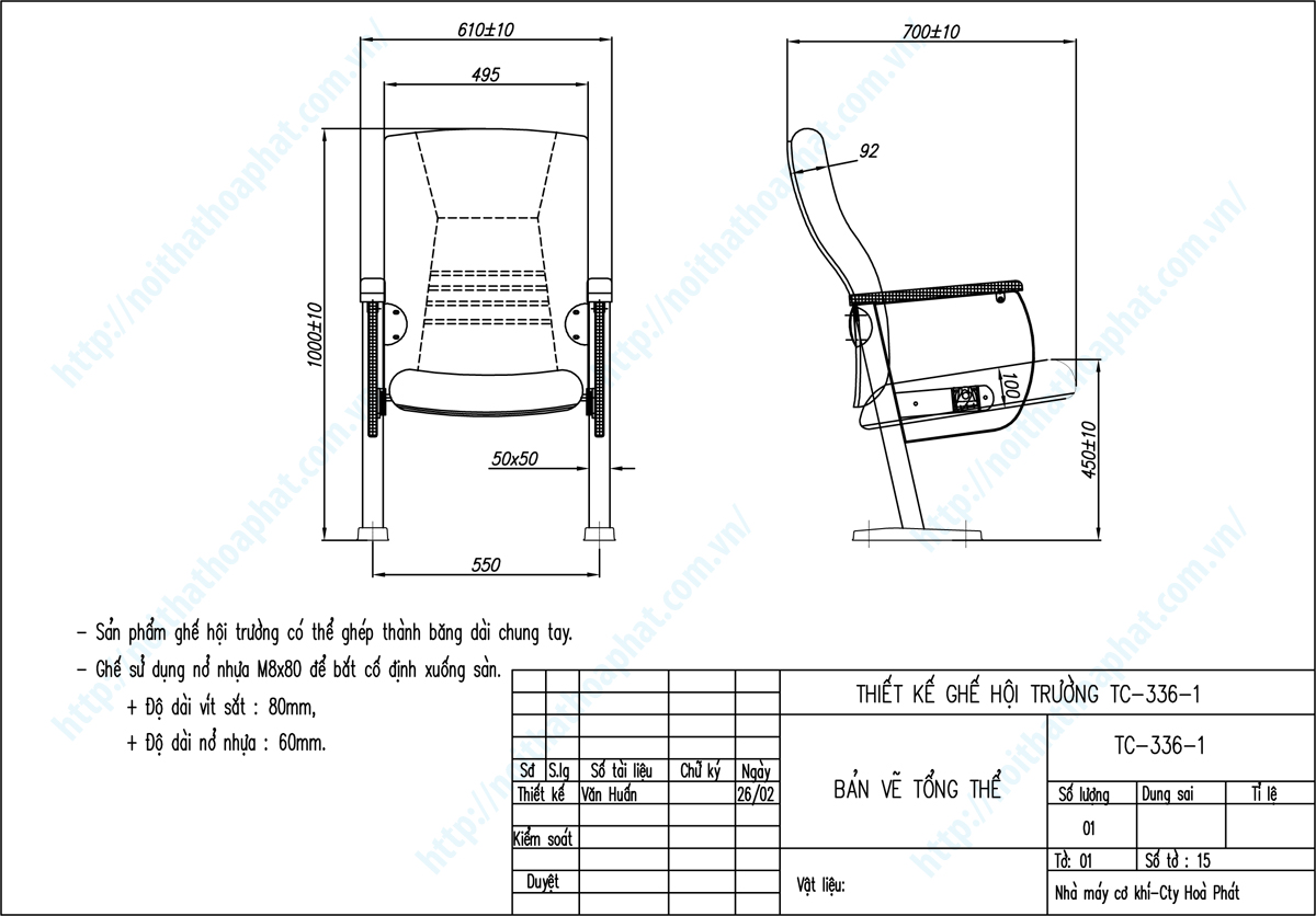 Bản vẽ thiết kế tổng thể ghế hội trường TC336